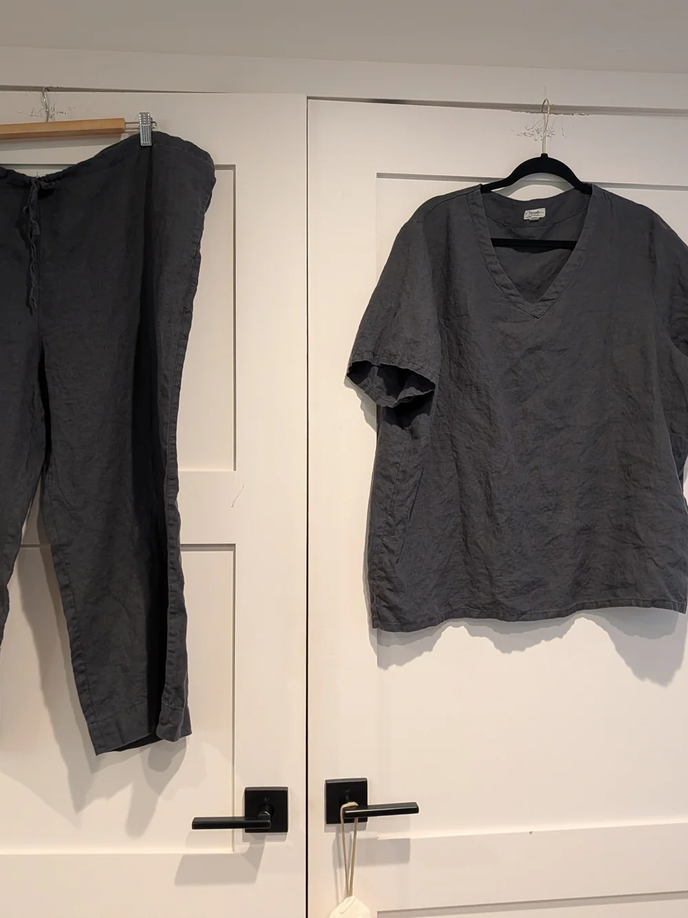 Gray Linen Two-Piece Set PJs - Relaxed Tee & Drawstring Pants - Picture 8 of 8